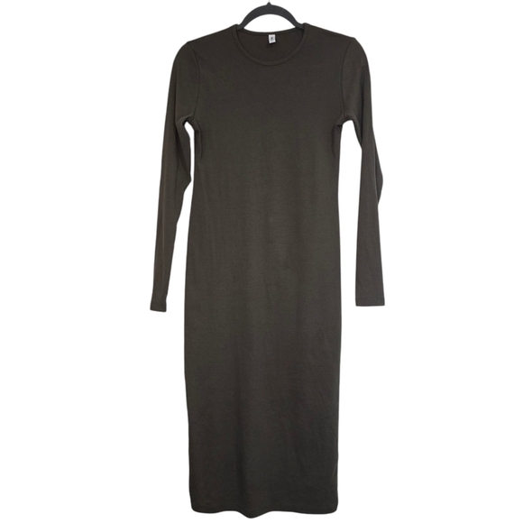 Kotn olive green 100% European cotton Pullover longsleeve Midi dress - Picture 3 of 8
